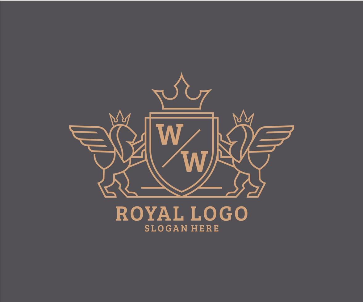 iniziale ww lettera Leone reale lusso stemma araldico logo modello nel vettore arte per ristorante, regalità, boutique, bar, Hotel, araldico, gioielleria, moda e altro vettore illustrazione.