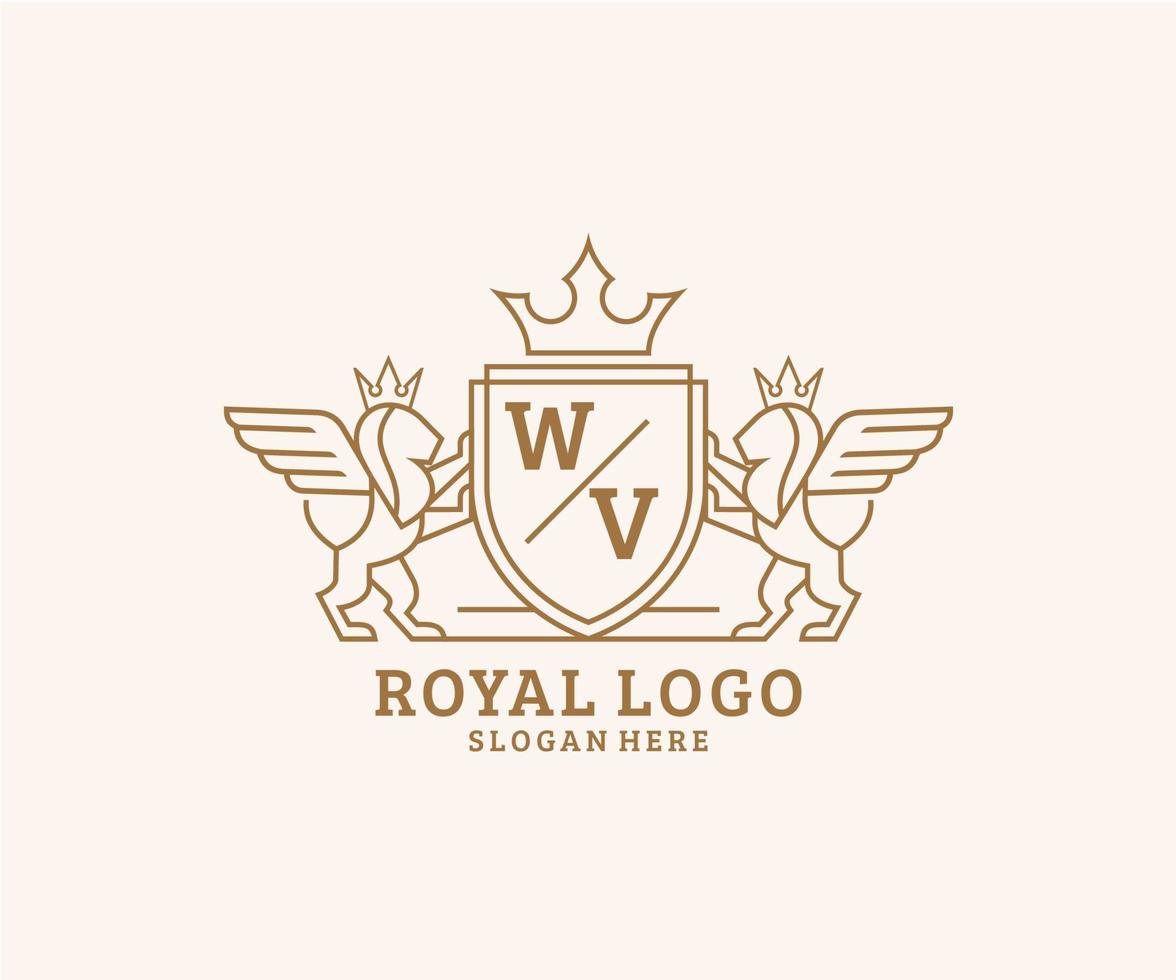 iniziale wv lettera Leone reale lusso stemma araldico logo modello nel vettore arte per ristorante, regalità, boutique, bar, Hotel, araldico, gioielleria, moda e altro vettore illustrazione.