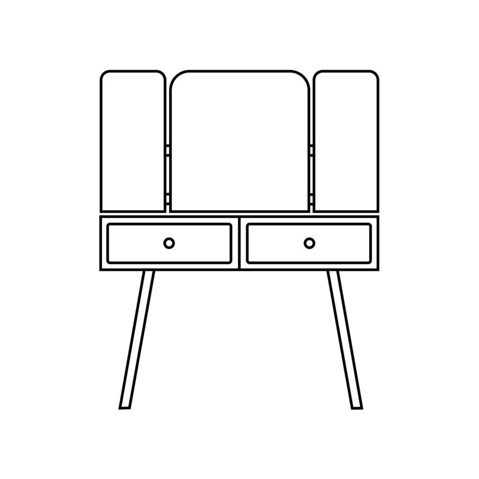 semplice monocromatico Camera da letto consolle specchio icona nel un' linea stile. vettore interno articolo isolato su un' bianca sfondo