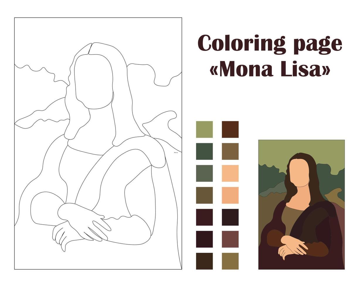 colorazione pagina il mona lisa di leonardo da vinci vettore