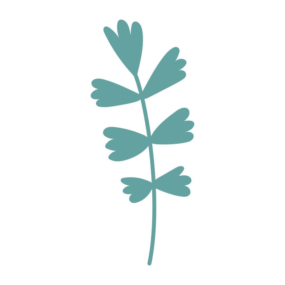 vettore blu ramoscello con le foglie nel piatto design. foglia di pianta nel acquamarina colore. primavera botanico illustrazione.