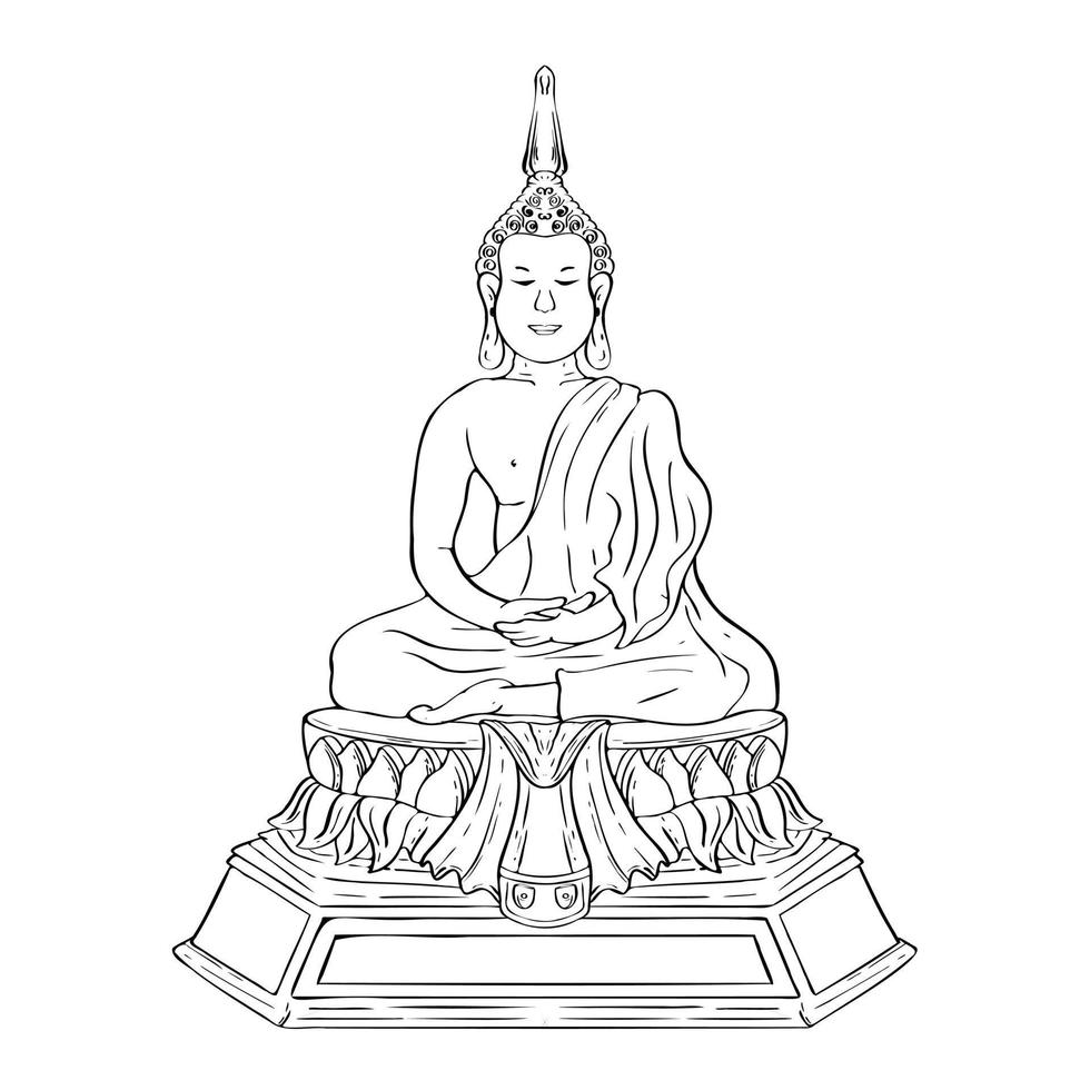 Budda linea decorativo schema disegno. schizzo di un' seduta o Meditare Buddah statua vettore