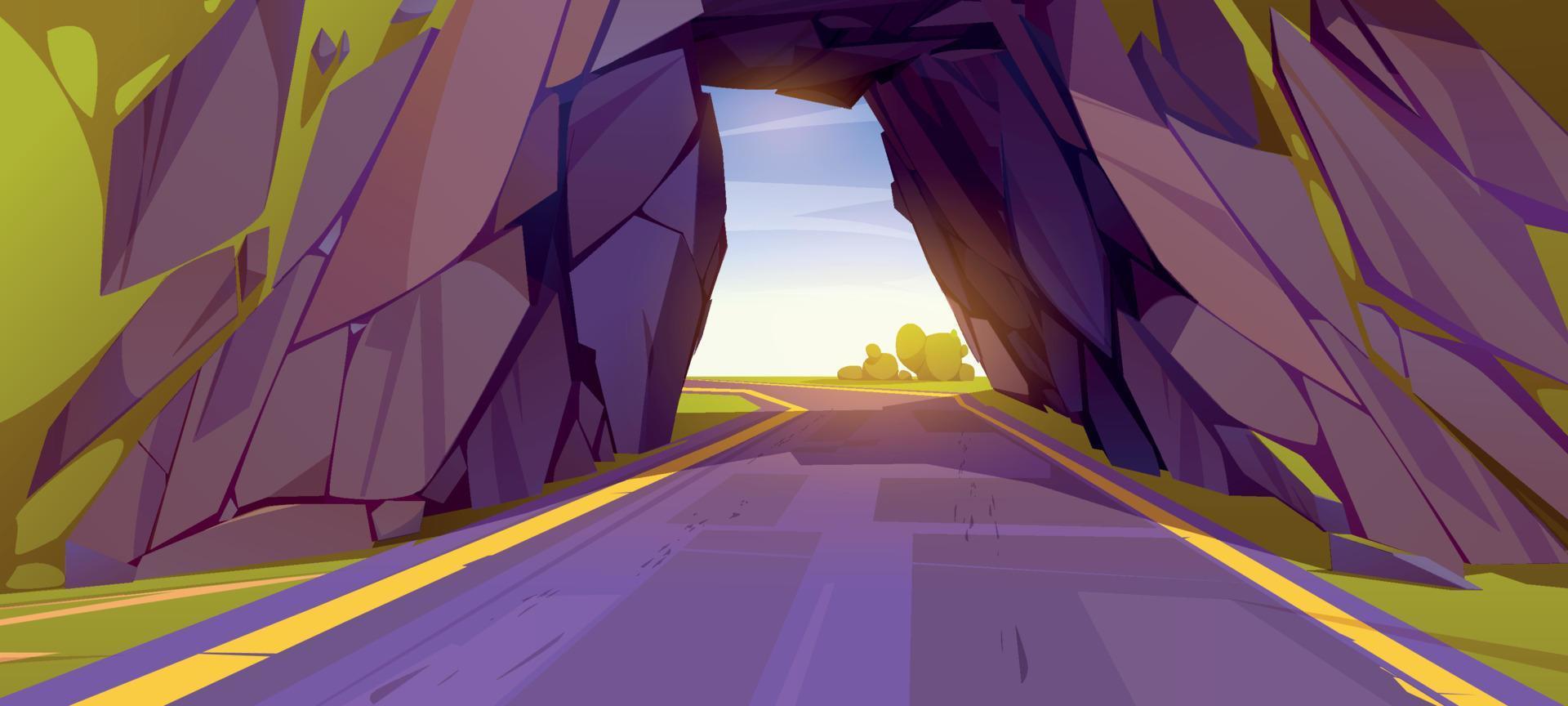 cartone animato strada andando attraverso tunnel nel montagna vettore