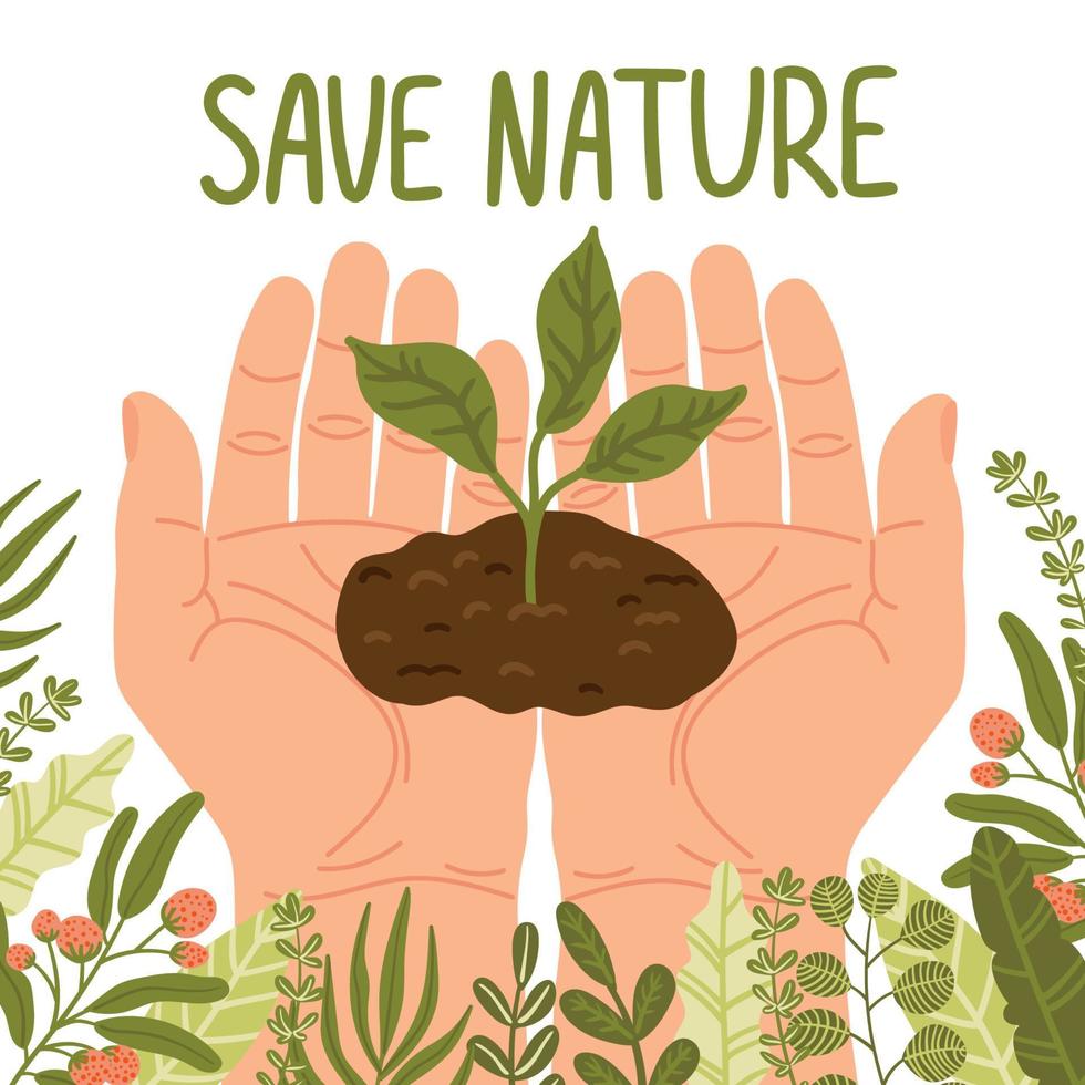 contento terra giorno Salva natura. vettore eco illustrazione per sociale media, manifesto, striscione, carta, aviatore su il tema di Salvataggio pianeta, umano mani proteggere terra