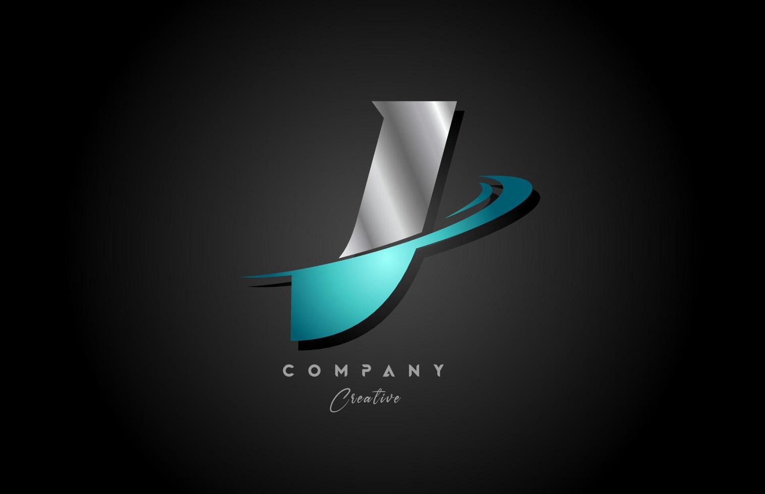 argento metallo blu j alfabeto lettera logo icona design con svolazzare. creativo modello per azienda e attività commerciale vettore