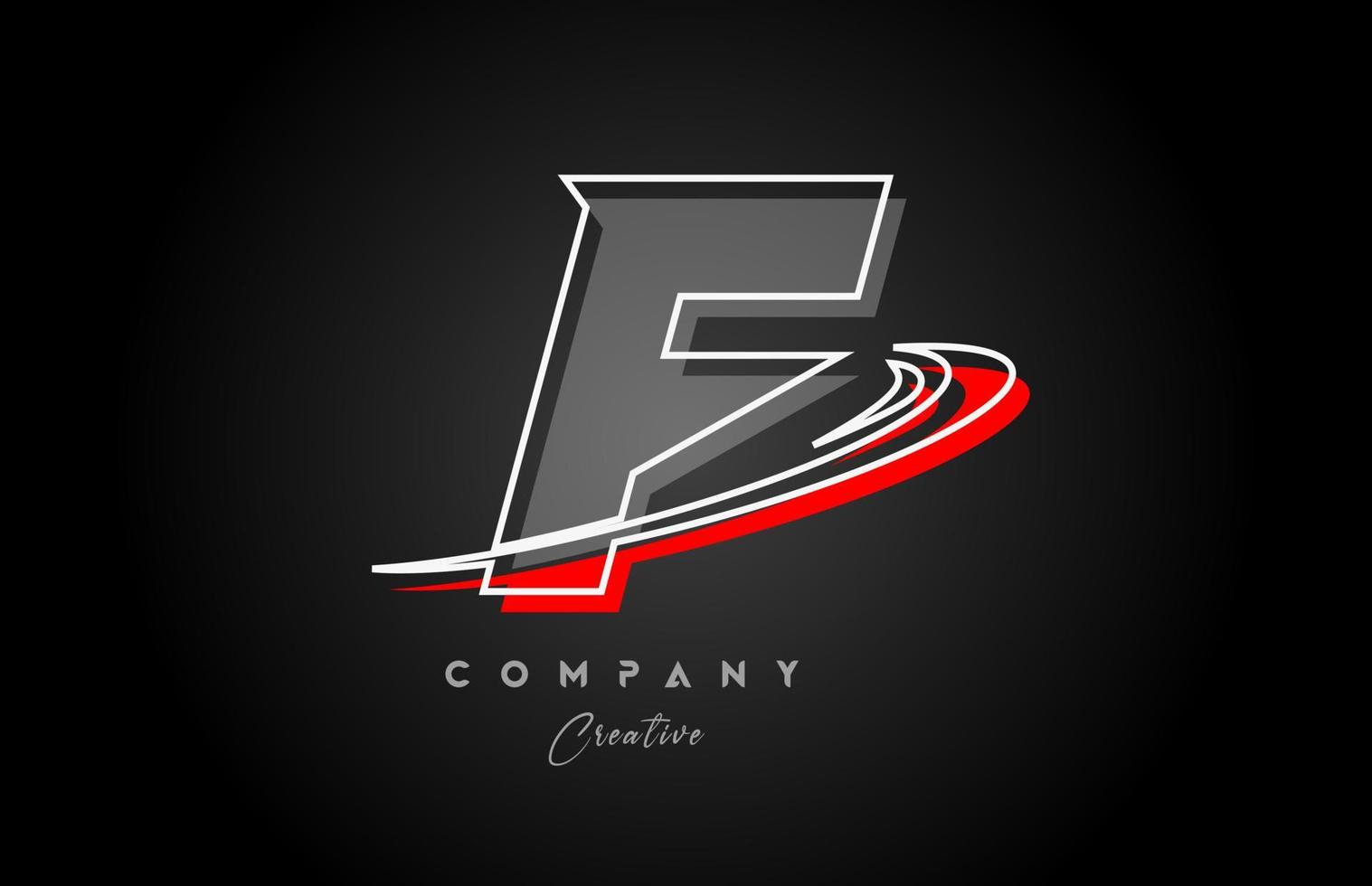 rosso grigio linea f alfabeto lettera logo icona design con swoosh e ombra. creativo modello per azienda e attività commerciale vettore