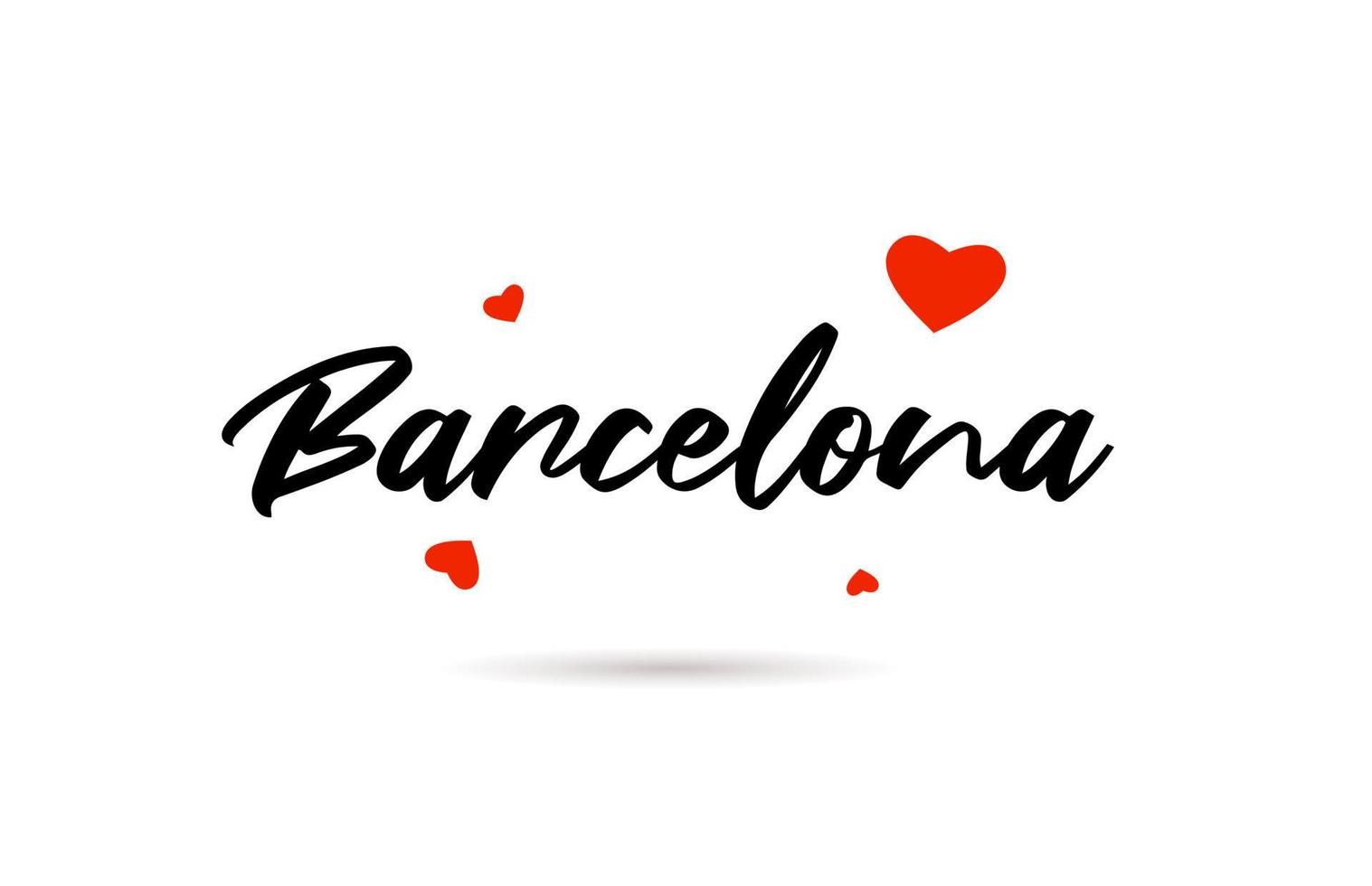 Barcellona manoscritto città tipografia testo con amore cuore vettore