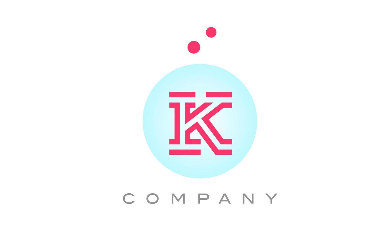 blu rosa K alfabeto lettera logo icona design con punti. creativo modello per attività commerciale e azienda vettore
