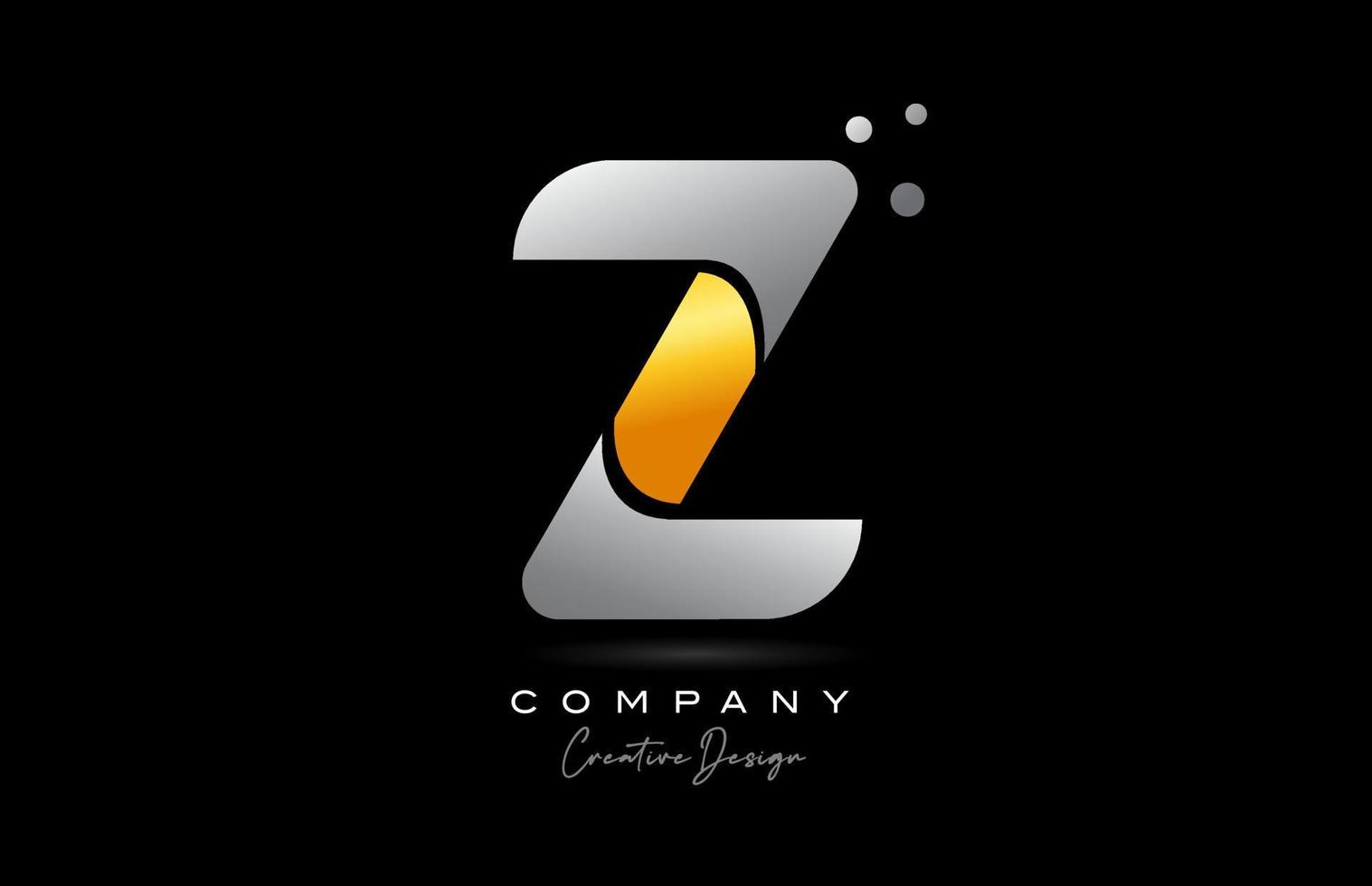 z giallo d'oro alfabeto lettera logo icona design con grigio colore. creativo modello per azienda e attività commerciale vettore