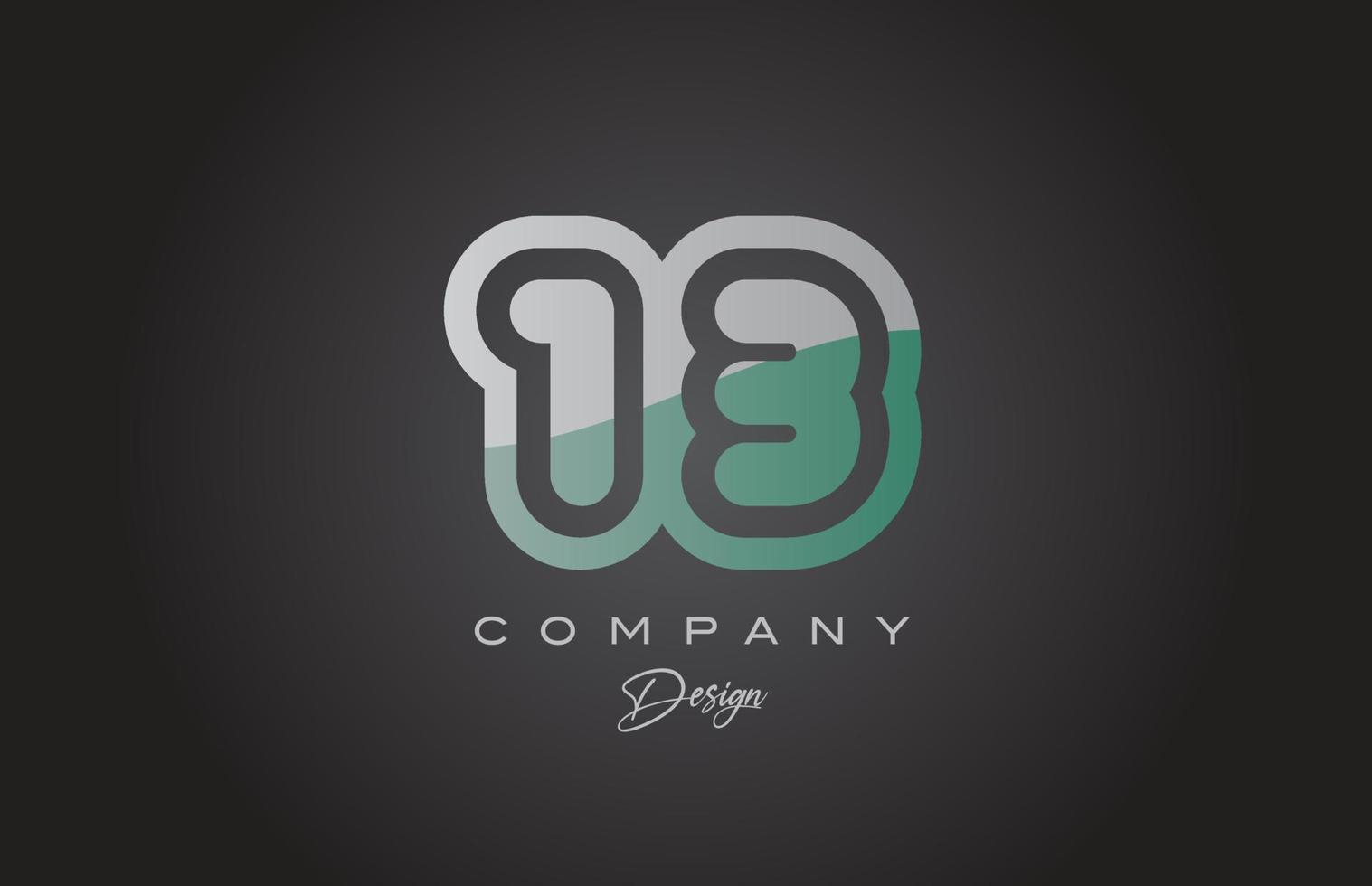 13 verde grigio numero logo icona design. creativo modello per azienda e attività commerciale vettore