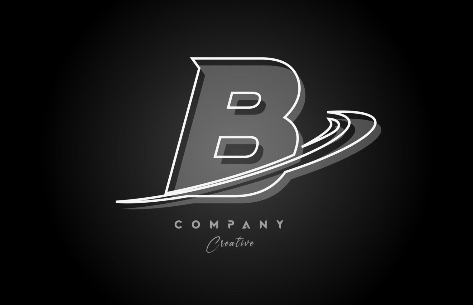 nero e bianca B linea alfabeto lettera logo icona design con swoosh e ombra. creativo modello per attività commerciale e azienda vettore