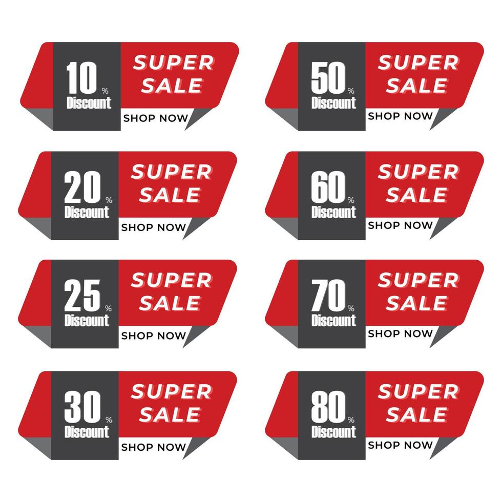 super vendita sconto distintivo e etichetta gratuito vettore.10,20,30,25,50,60,70,80 per cento via vendita etichetta gratuito vettore. vettore