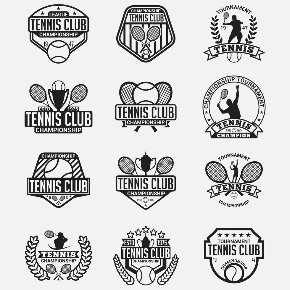 Insieme di modelli di disegno vettoriale distintivi del logo del club di tennis