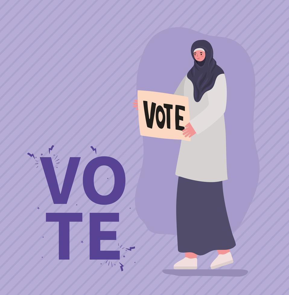 donna musulmana con disegno vettoriale banner di voto