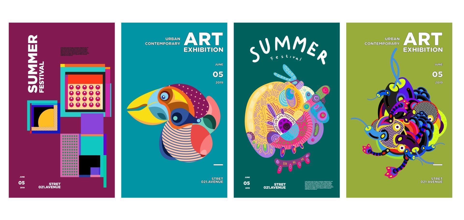 design di poster colorato mostra d'arte e cultura estiva vettore