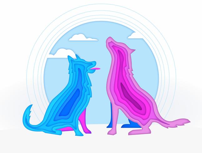 Illustrazione astratta di vettore della siluetta di carta di pop-up del cane