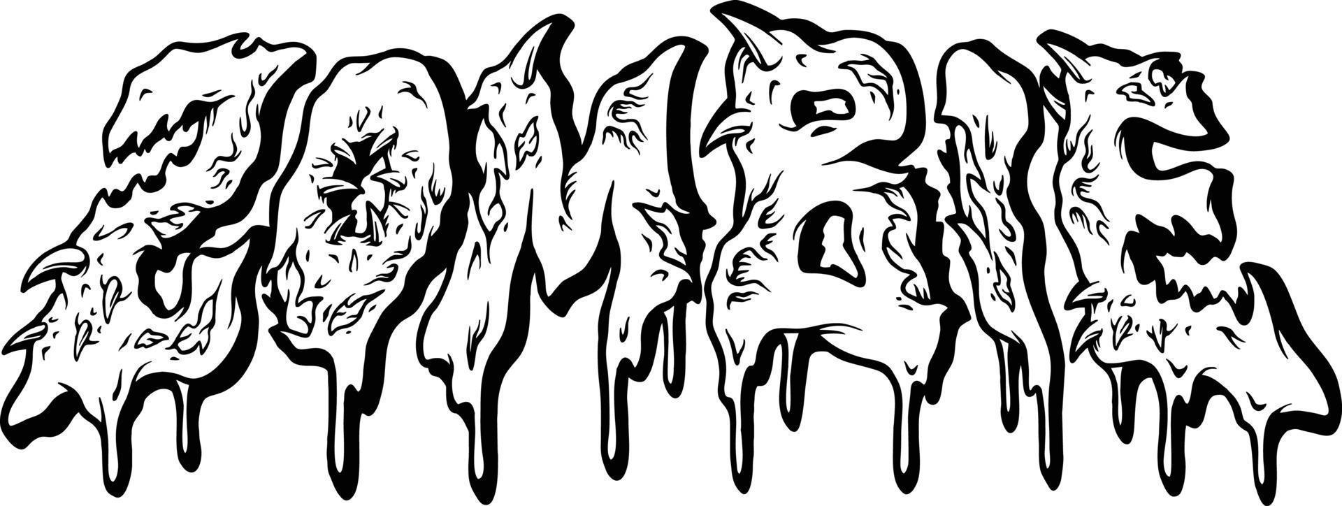 zombie font fusione testo mano lettering parole illustrazioni vettore