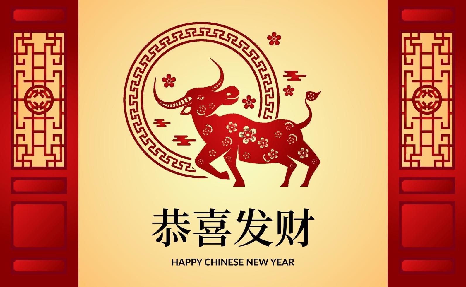 fortuna di colore rosso fortunato con modello di banner capodanno cinese animale zodiaco bue vettore