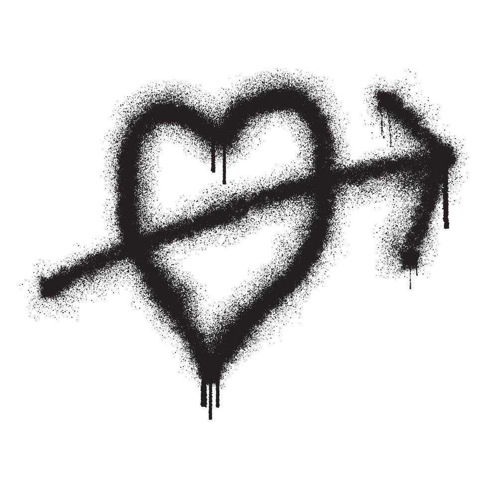 cuore e Cupido freccia con nero spray dipingere vettore