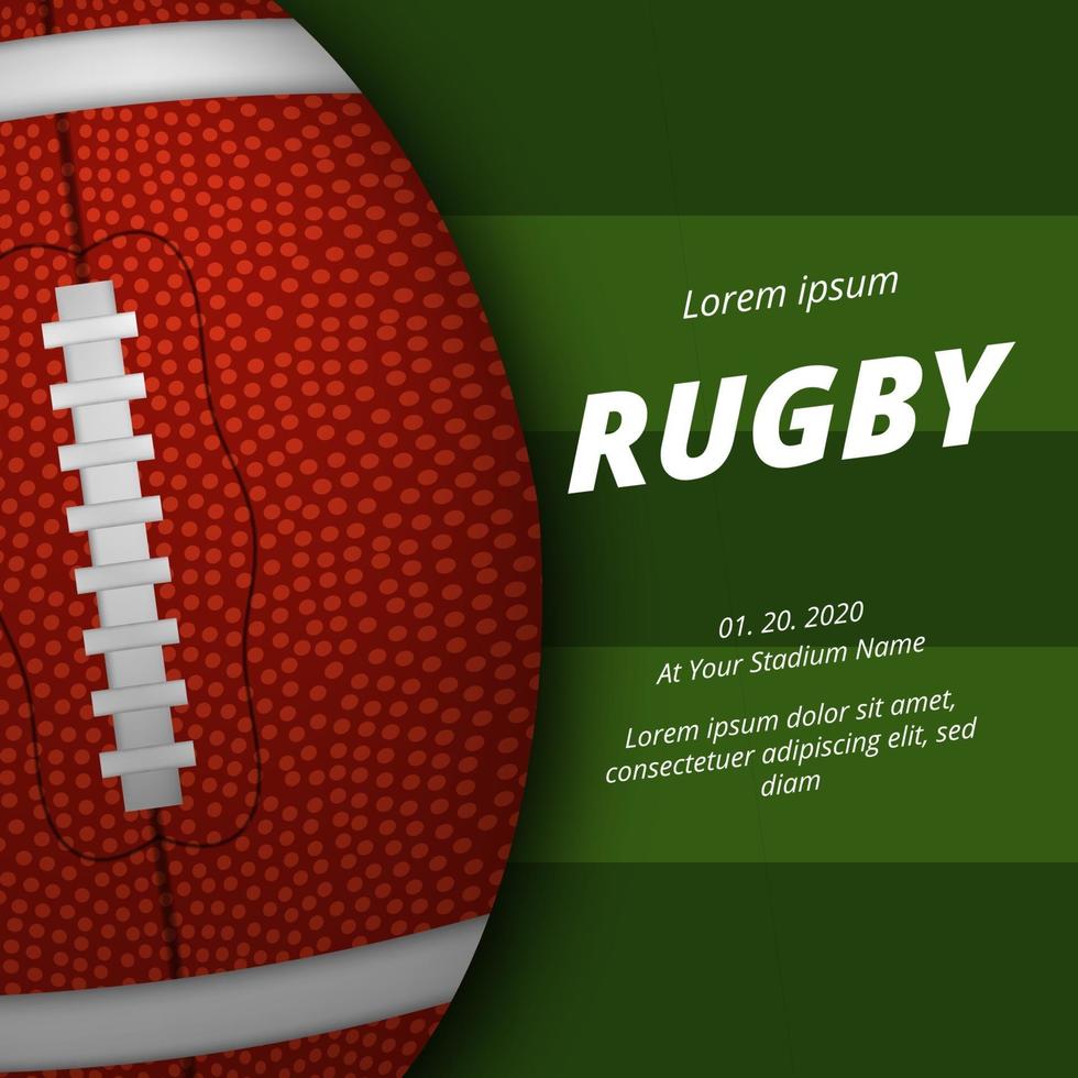 modello di banner poster di rugby football americano con palla ovale 3d vettore