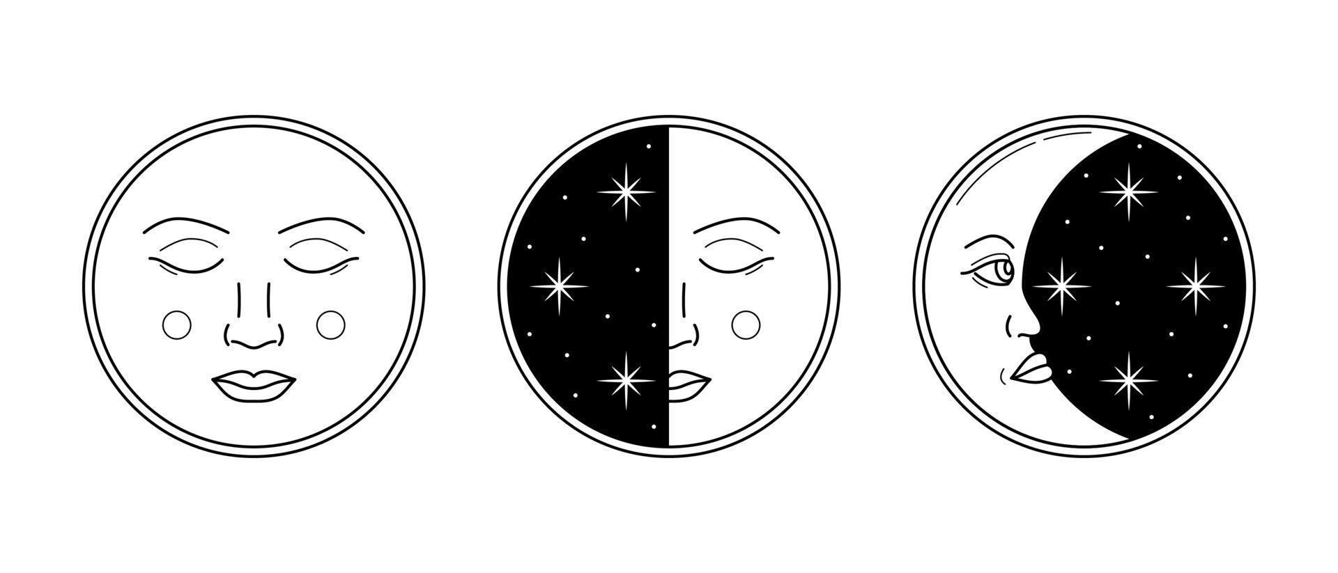 lineare vettore Luna fasi e facce. isolato notte cielo e mezzaluna astrologico elementi