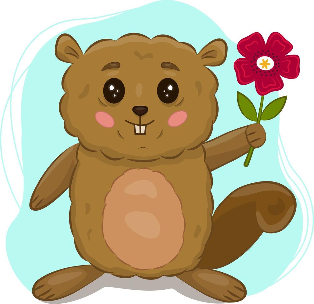 vettore illustrazione di un' castoro con un' fiore. cartone animato personaggio per compleanno e San Valentino giorno. modello per saluto carte, compleanno saluti, internet, cellulare dispositivi e infografica.a talismano.