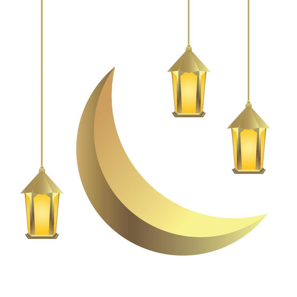 sospeso oro lanterna e Luna per Ramadan, eid e islamico vettore illustrazione elemento decorazione