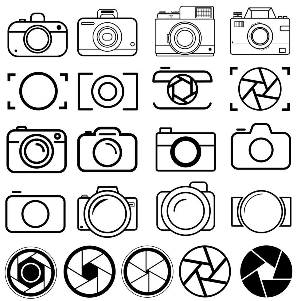 Foto telecamera icona vettore impostare. foto illustrazione cartello collezione. messa a fuoco simbolo. Camera logo o marchio.