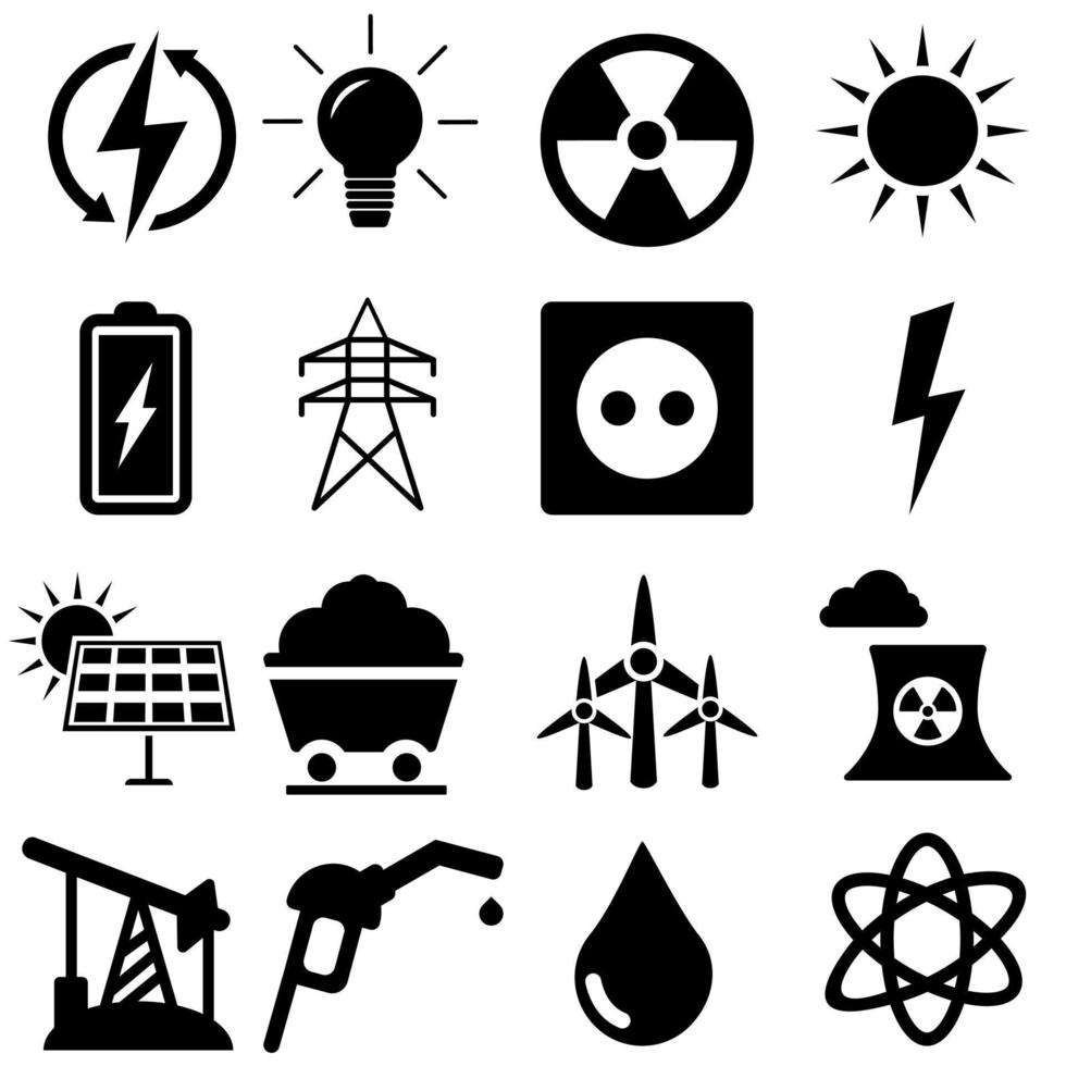 energia icone vettore impostare. energia illustrazione simbolo. elettricità cartello o logo collezione.