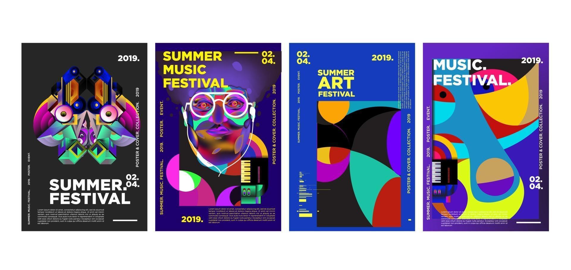 set di poster per festival estivi di musica e arte vettore