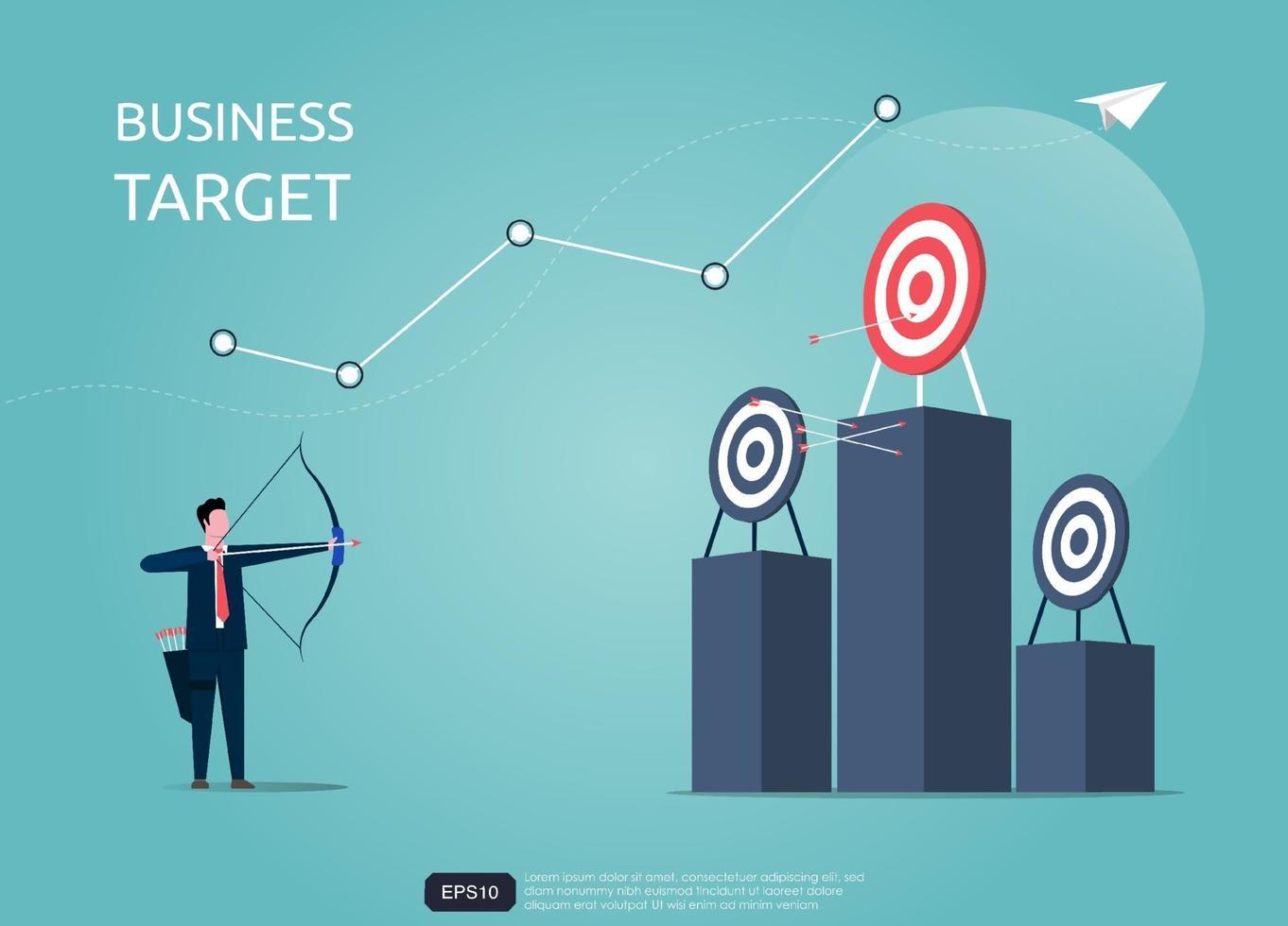 uomo d'affari che mira l'obiettivo con la freccia. concentrarsi sull'illustrazione vettoriale di destinazione