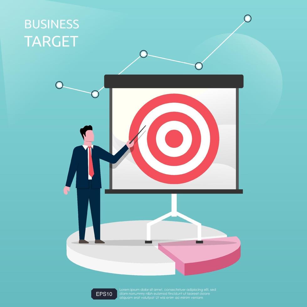 uomo d'affari sta presentando l'obiettivo di business per azienda o azienda. grafico e simbolo grafico, illustrazione vettoriale