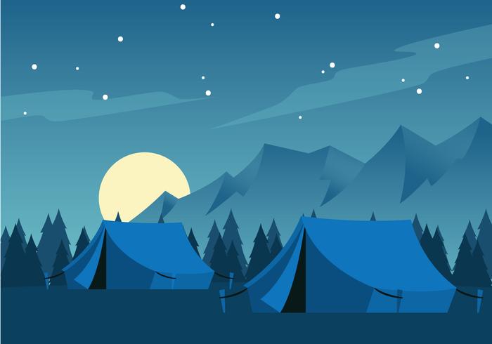 Notte in campeggio con la luna piena vettore