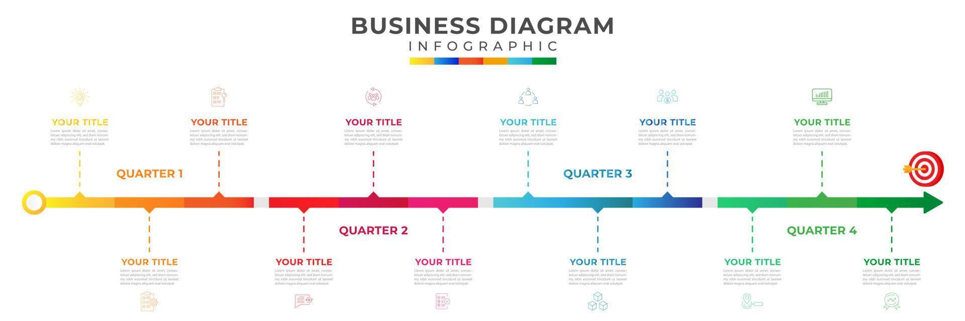 12 mesi moderno sequenza temporale diagramma calendario e icona simbolo, presentazione vettore infografica. Infografica modello per attività commerciale.