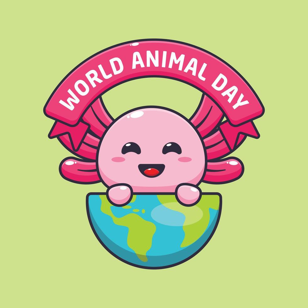 carino Axolotl cartone animato vettore illustrazione nel mondo animale giorno.