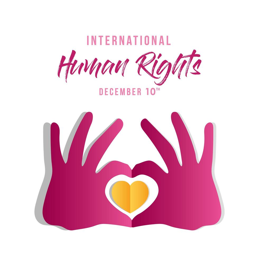 bandiera internazionale dei diritti umani con le mani a forma di cuore vettore