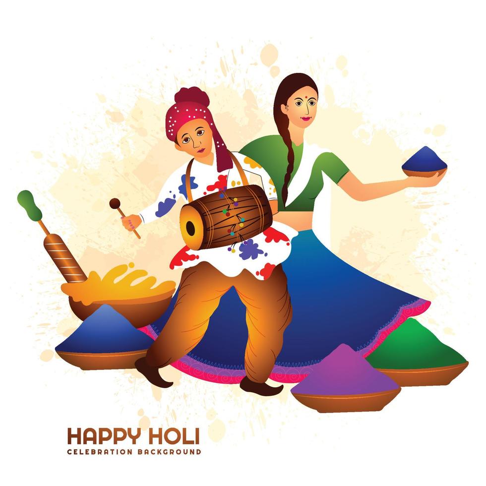 bella coppia che gioca festival di colori felice holi sfondo colorato vettore