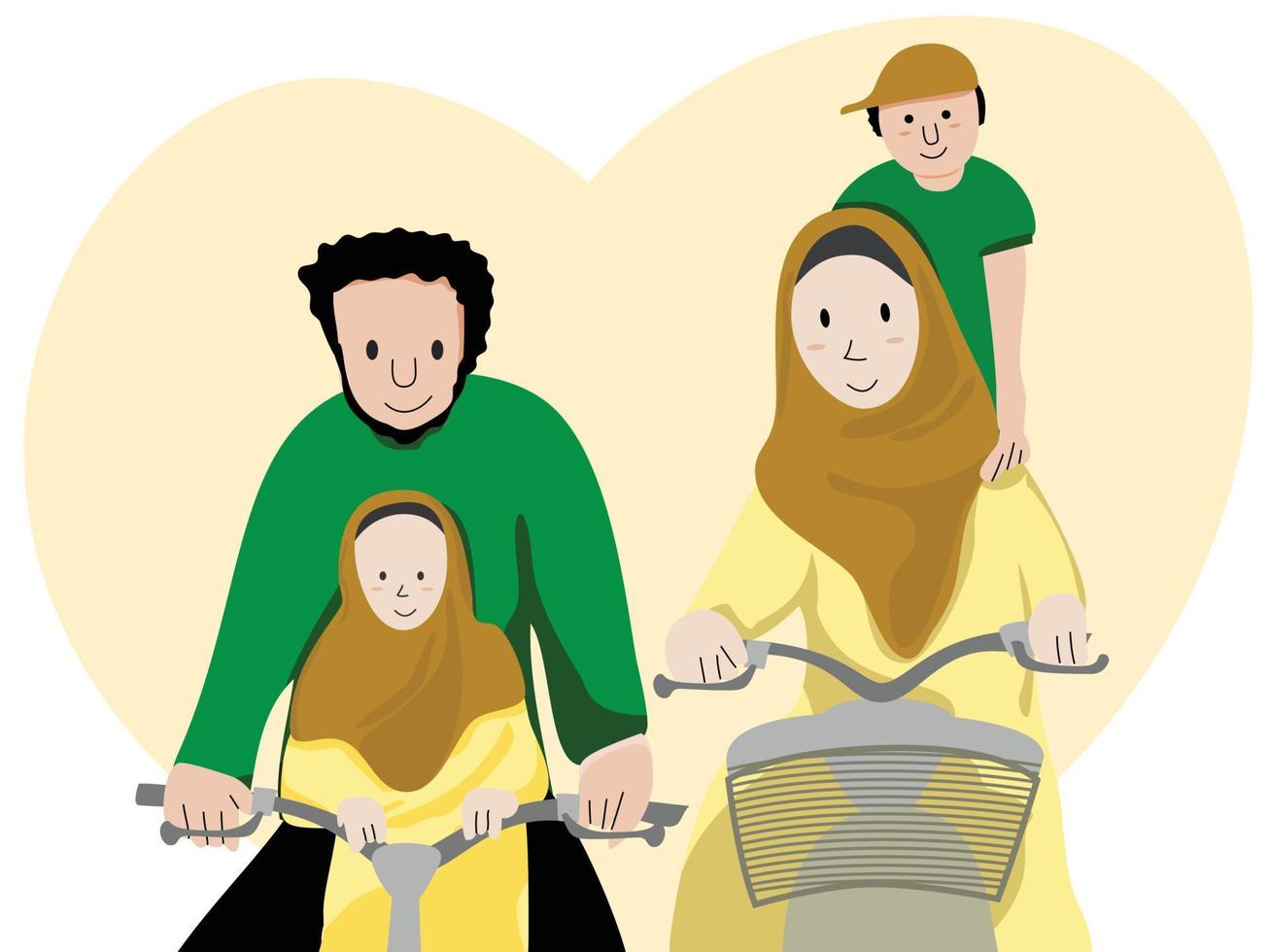 musulmano famiglia equitazione bicicletta la spesa tempo insieme vettore