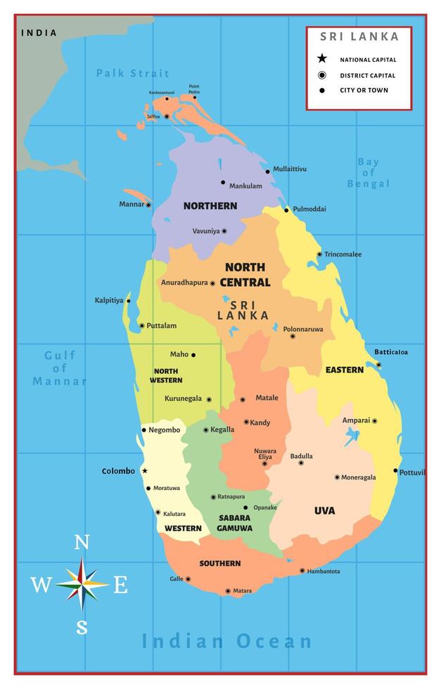 sri lanka nazione carta geografica con circostante frontiere vettore