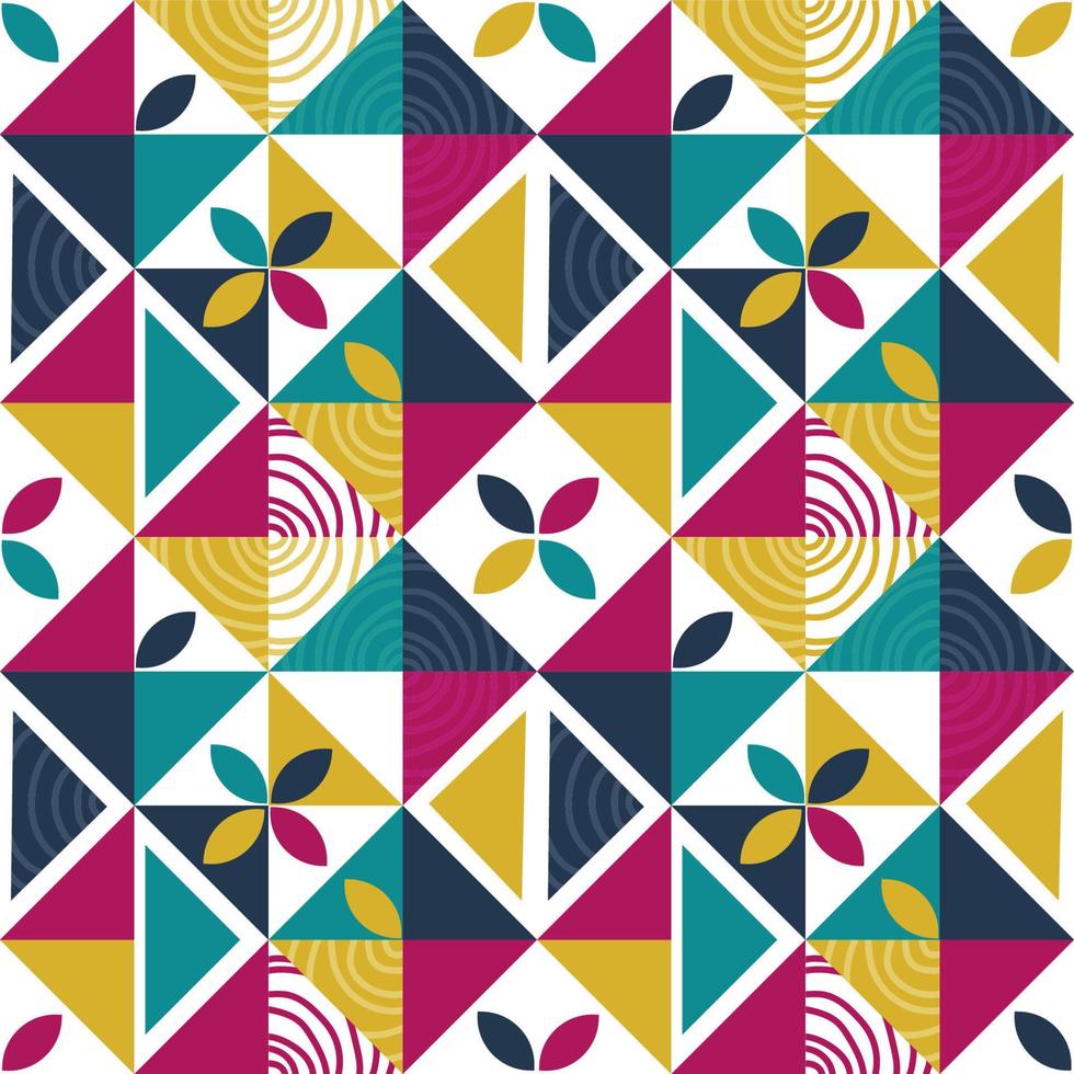 astratto mosaico geometrico senza soluzione di continuità modello con colorato colori vettore illustrazione.retro sfondo.senza soluzione di continuità geometrico struttura con quadrati, triangoli e floreale modello per stampa, tessile, web design