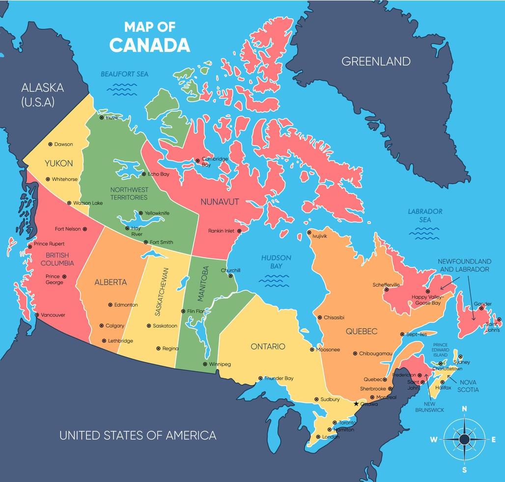 carta geografica di Canada con circostante frontiere vettore