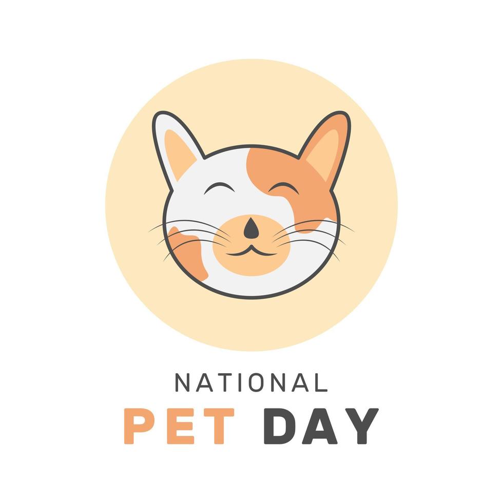 vettore illustrazione di nazionale animale domestico giorno con gatto viso nel piatto cartone animato stile