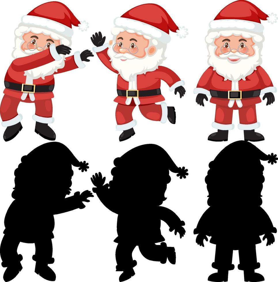 set di personaggio dei cartoni animati di Babbo Natale con silhouette vettore