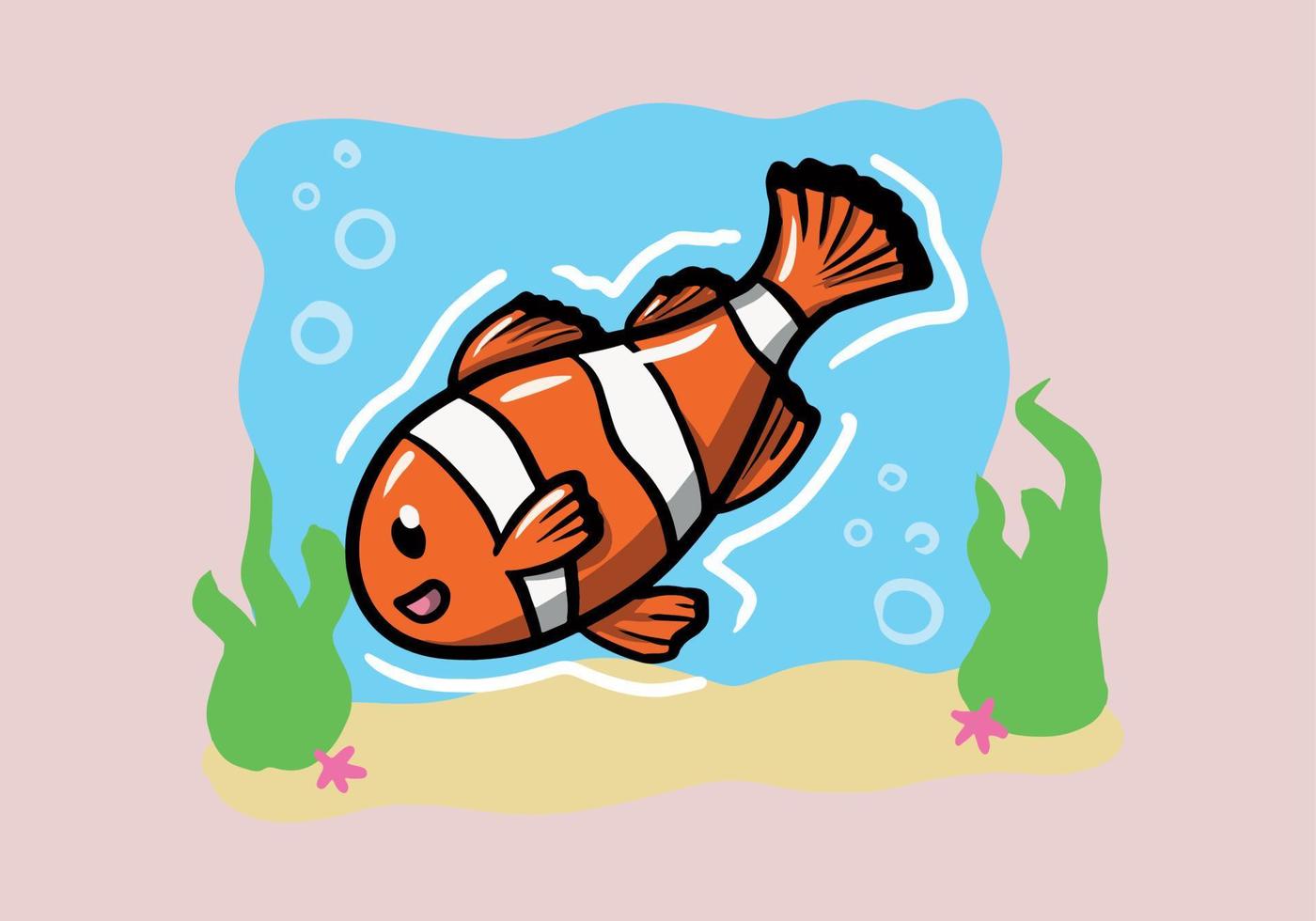 mano disegnato carino clown pesce cartone animato. cartone animato stile clown pesce vettore. vettore