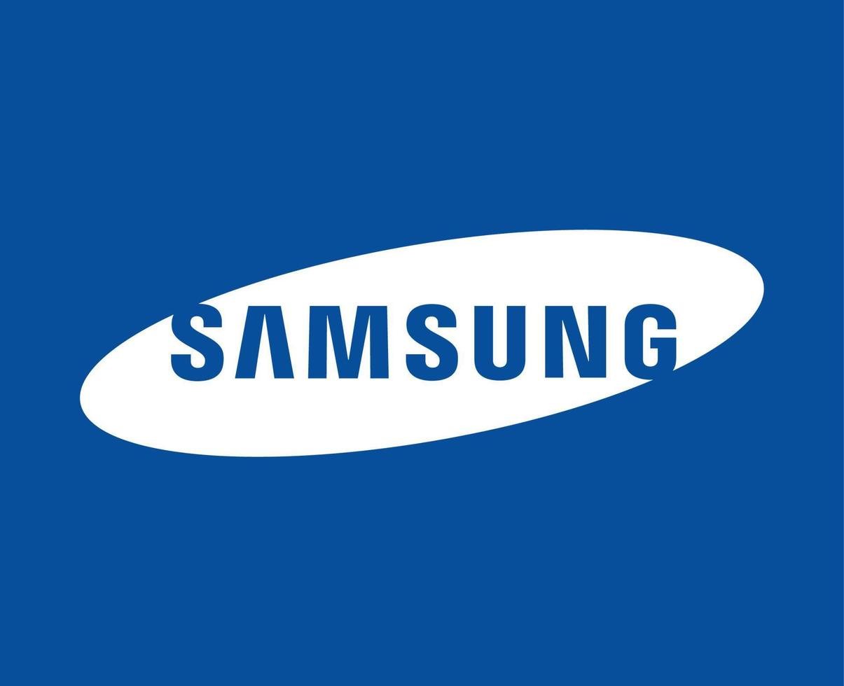 Samsung marca logo Telefono simbolo bianca design Sud coreano mobile vettore illustrazione con blu sfondo