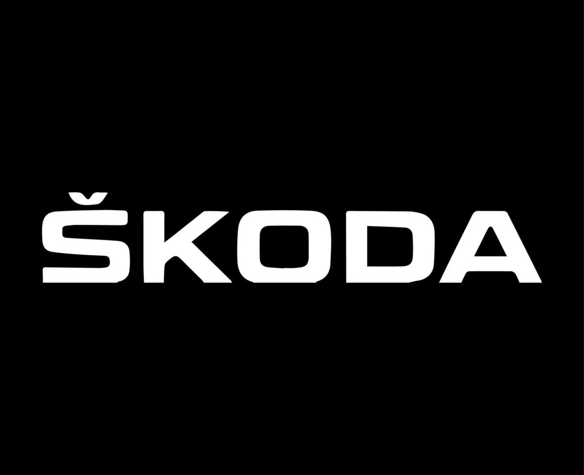 skoda marca logo auto simbolo nome bianca design ceco automobile vettore illustrazione con nero sfondo