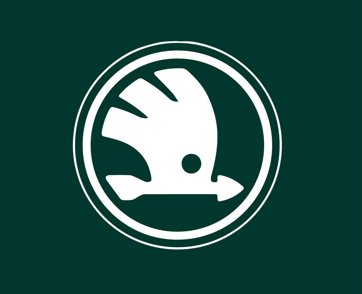 skoda logo marca auto simbolo bianca design ceco automobile vettore illustrazione con verde sfondo