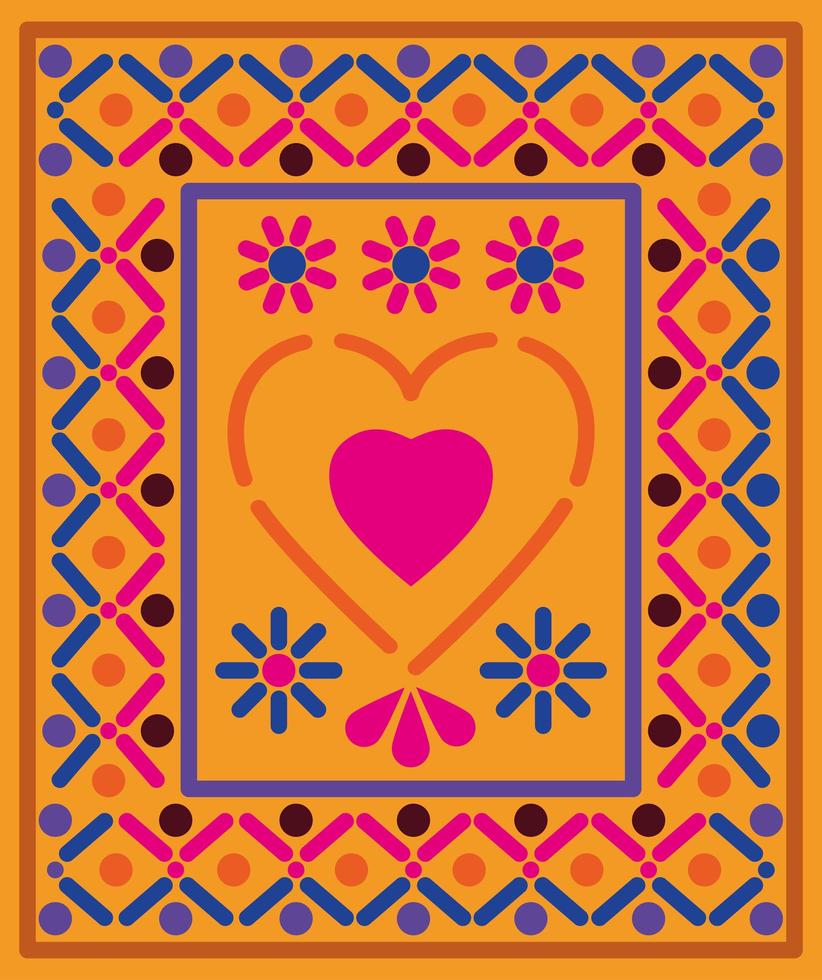 cuore messicano in una cornice colorata vettore
