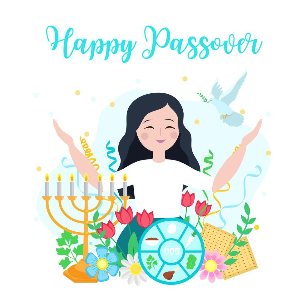 ebraico vacanza Pasqua ebraica bandiera design con con floreale decorazione, pane azzimo. vettore illustrazione