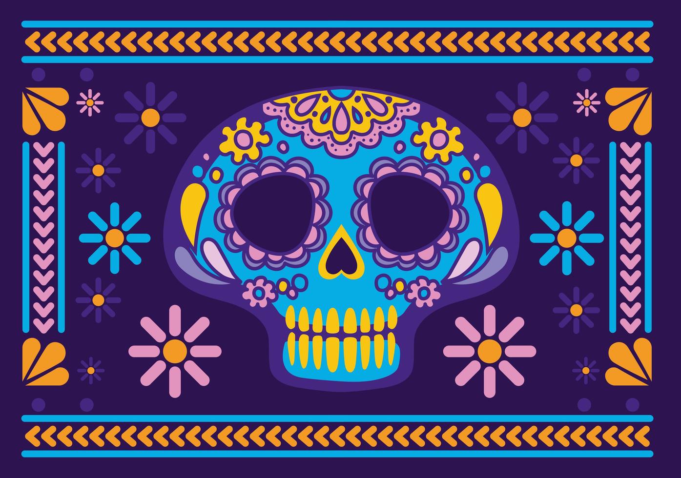 teschio messicano con cornice colorata vettore